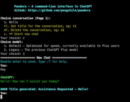 潘多拉 Pandora一个开源的 ChatGPT 命令行工具